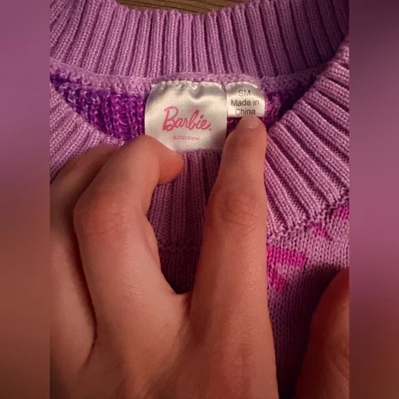 Barbie Women's Vibrant Pink and Purple Crewneck Sweater - Picture 2 of 6